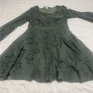 Women's Olive Green Lace Fit-and-Flare Dress